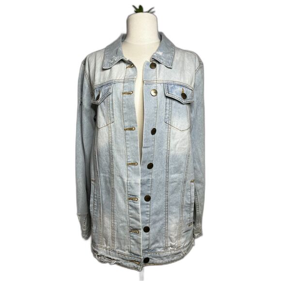 Mono B | oversized light wash denim jacket w/ distressed back NWOT R$64 Small - Picture 3 of 7